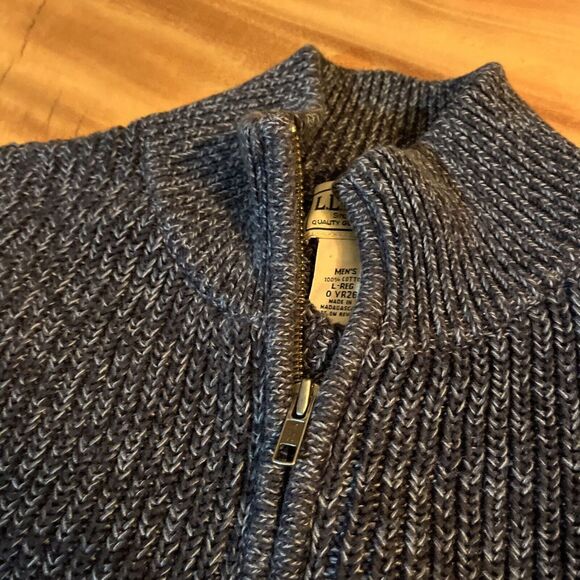 LL Bean Sweater Mens L Dark Gray Full Zip 0 YR26 Knit Ribbed Cardigan L Regular - Picture 3 of 9